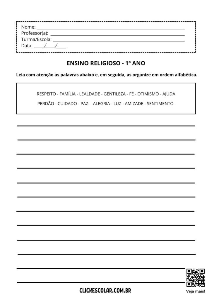 13 Atividades de Ensino religioso para 1º Ano – Click Escolar