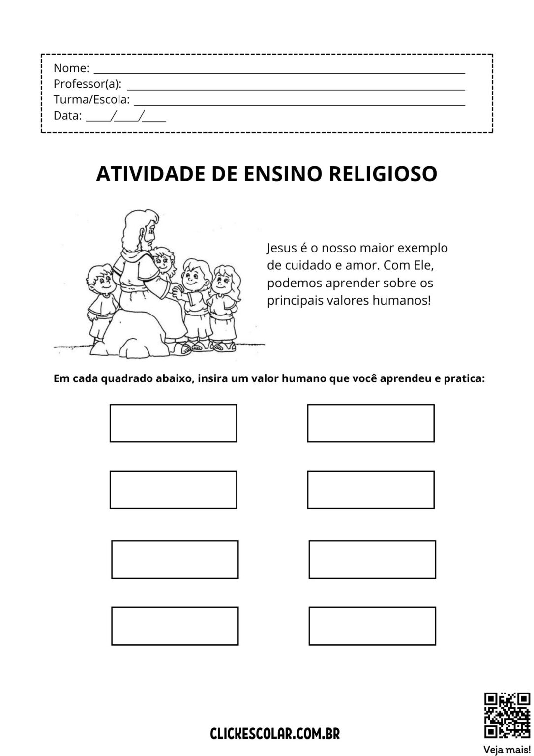 Atividades de Ensino religioso sobre Valores humanos – Click Escolar