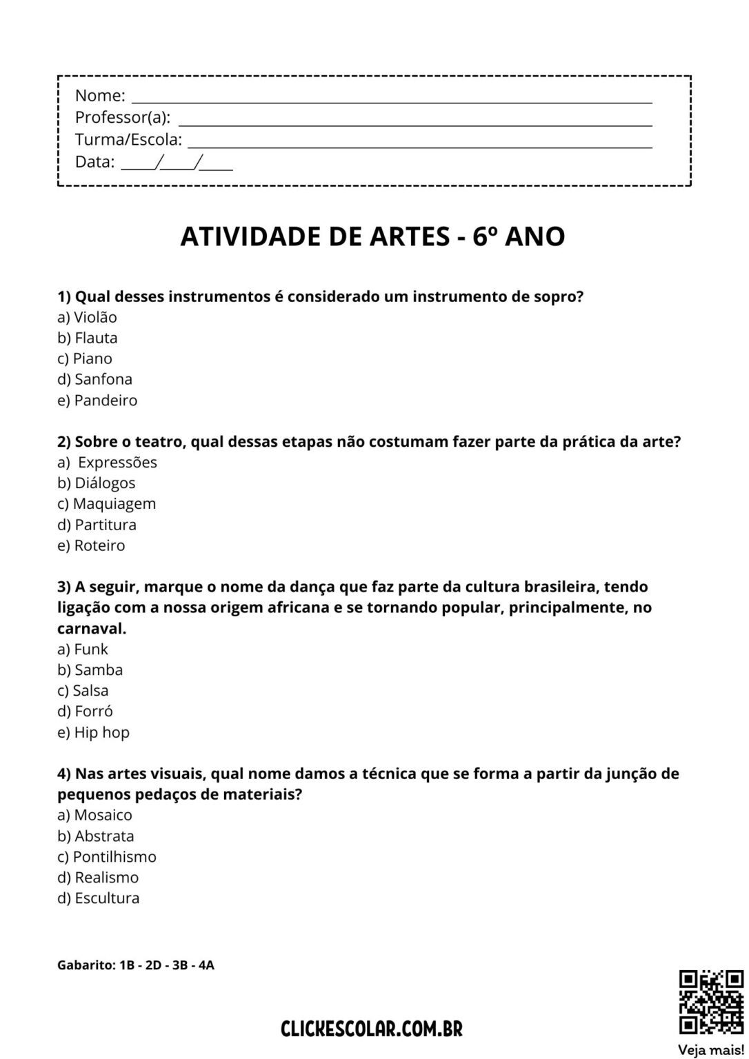 13 Atividades de Artes para 6º ano – Click Escolar